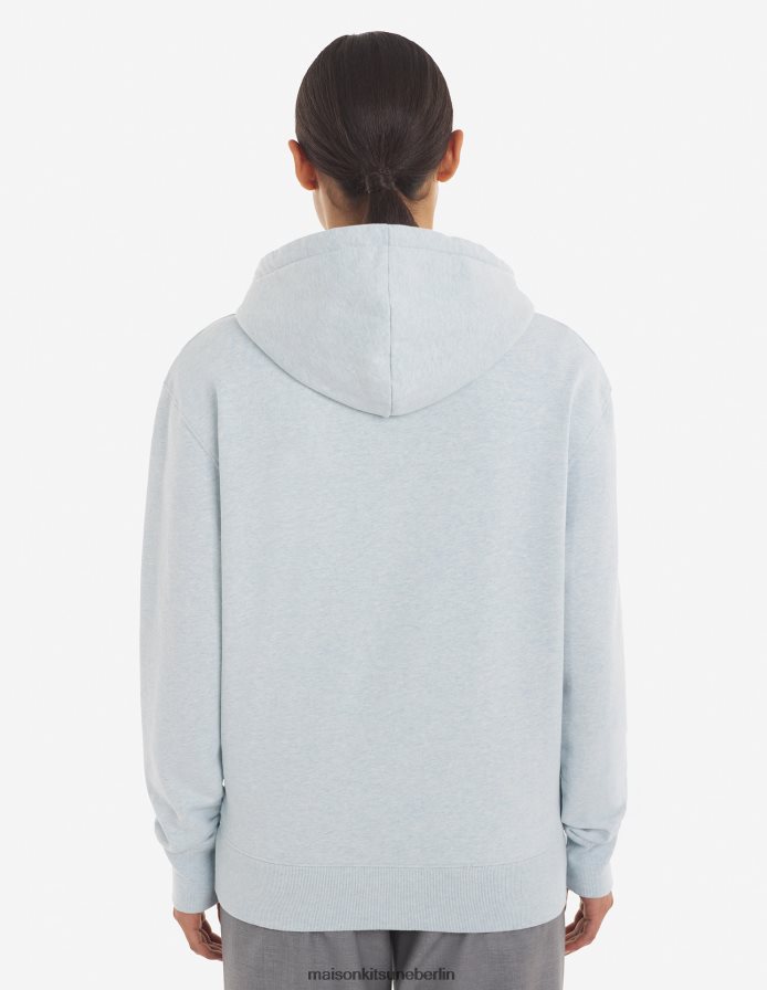 Kleidung V2DHL173 Blaue Dunst-Melange Männer Klassischer Kapuzenpullover mit grauem Fuchskopf-Patch Maison Kitsune