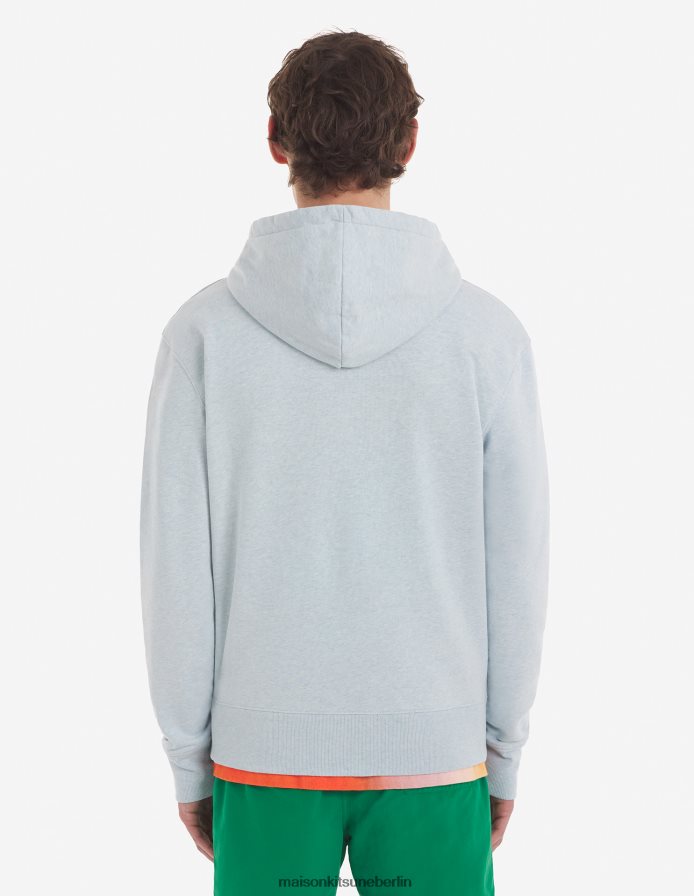 Kleidung V2DHL173 Blaue Dunst-Melange Männer Klassischer Kapuzenpullover mit grauem Fuchskopf-Patch Maison Kitsune