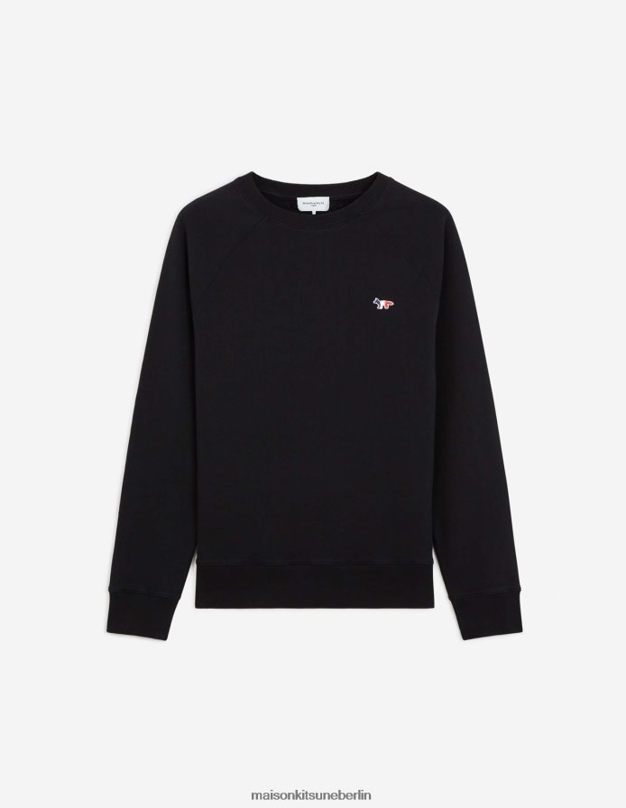 Kleidung V2DHL174 Schwarz Männer Sauberes Sweatshirt mit dreifarbigem Fuchs-Patch Maison Kitsune
