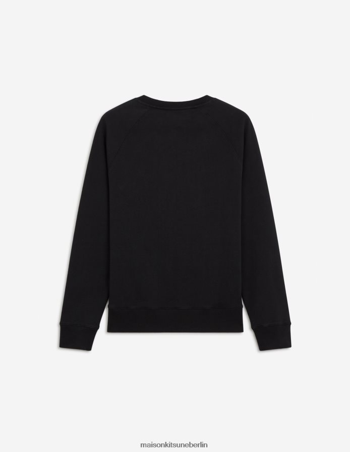 Kleidung V2DHL174 Schwarz Männer Sauberes Sweatshirt mit dreifarbigem Fuchs-Patch Maison Kitsune