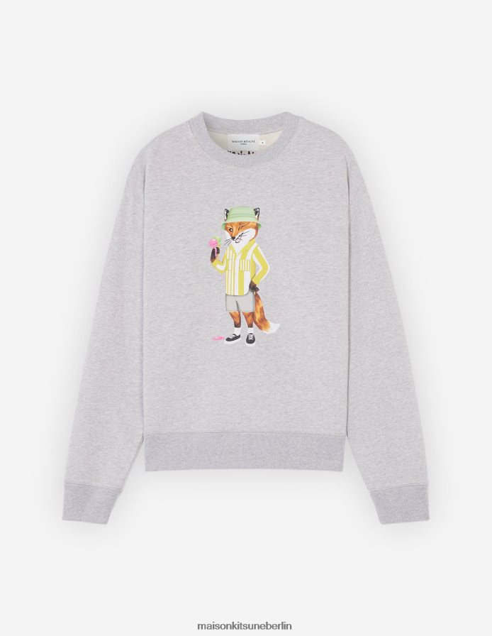 Kleidung V2DHL175 hellgrau meliert Männer Komfort-Sweatshirt mit gekleidetem Fuchs Maison Kitsune
