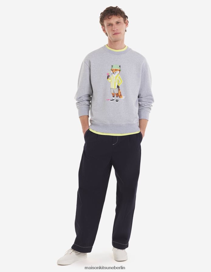 Kleidung V2DHL175 hellgrau meliert Männer Komfort-Sweatshirt mit gekleidetem Fuchs Maison Kitsune