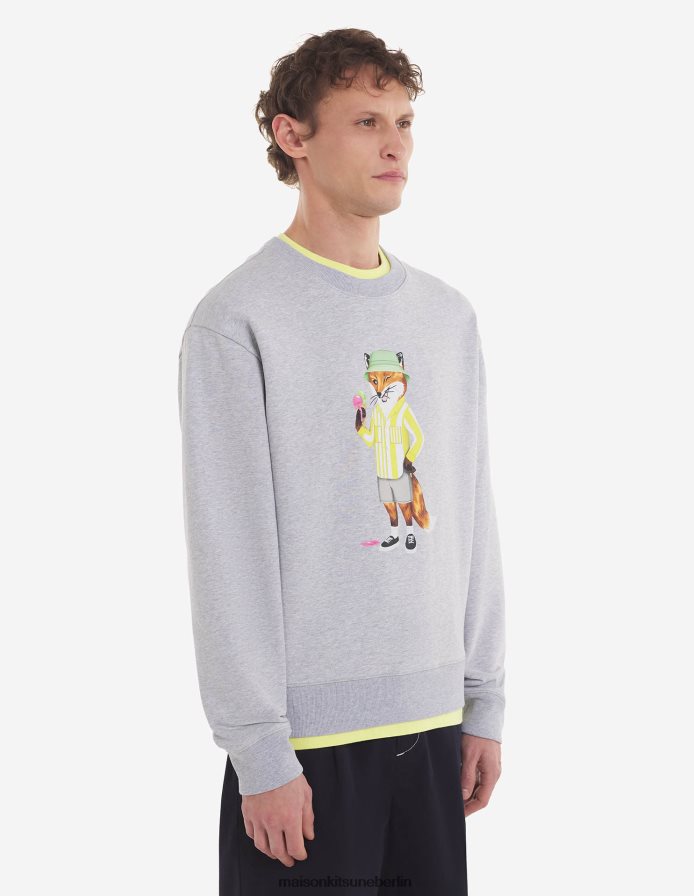 Kleidung V2DHL175 hellgrau meliert Männer Komfort-Sweatshirt mit gekleidetem Fuchs Maison Kitsune