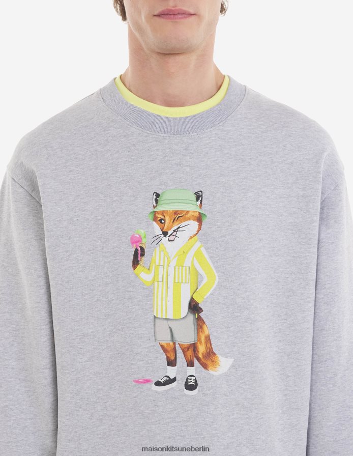 Kleidung V2DHL175 hellgrau meliert Männer Komfort-Sweatshirt mit gekleidetem Fuchs Maison Kitsune