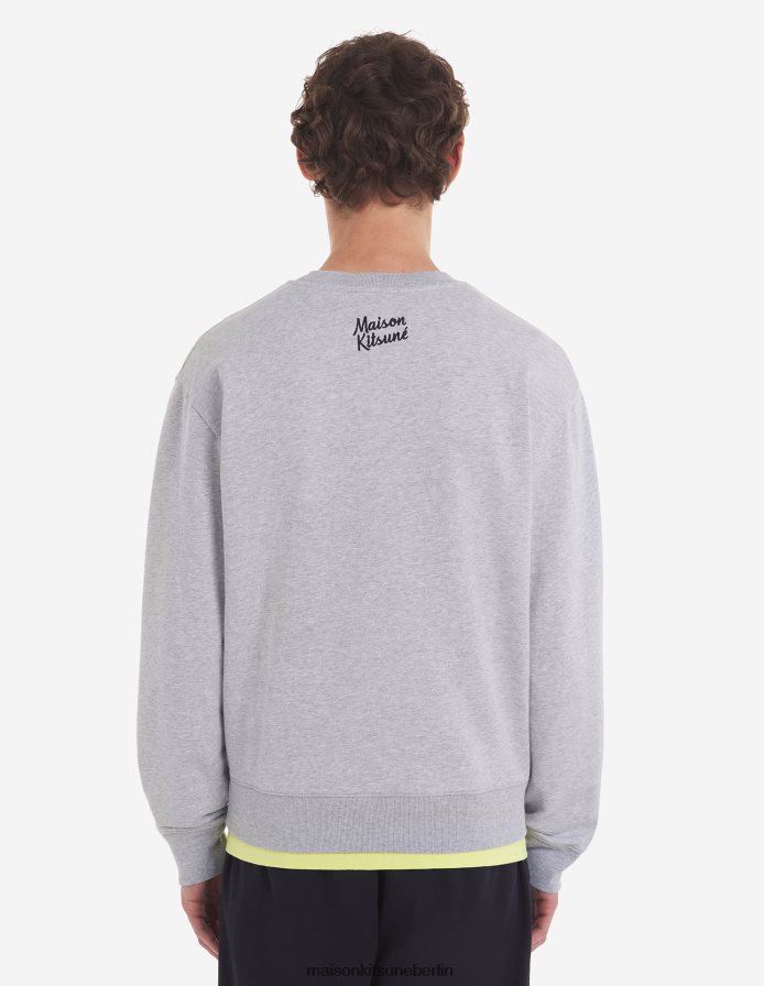 Kleidung V2DHL175 hellgrau meliert Männer Komfort-Sweatshirt mit gekleidetem Fuchs Maison Kitsune