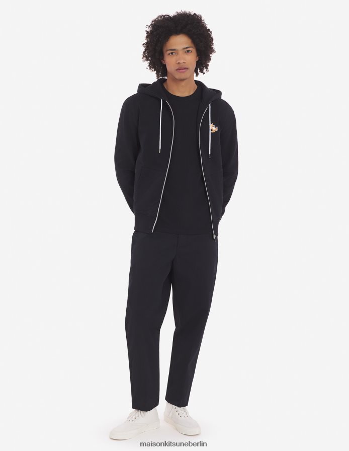 Kleidung V2DHL176 Schwarz Männer Kapuzenpullover mit Reißverschluss und Chillax-Fuchs-Patch Maison Kitsune