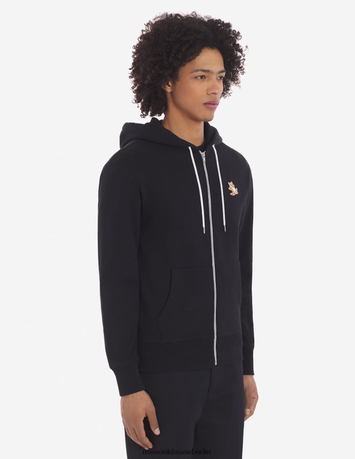 Kleidung V2DHL176 Schwarz Männer Kapuzenpullover mit Reißverschluss und Chillax-Fuchs-Patch Maison Kitsune