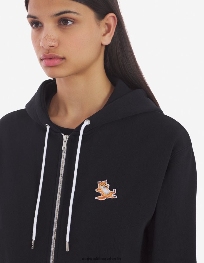 Kleidung V2DHL176 Schwarz Männer Kapuzenpullover mit Reißverschluss und Chillax-Fuchs-Patch Maison Kitsune