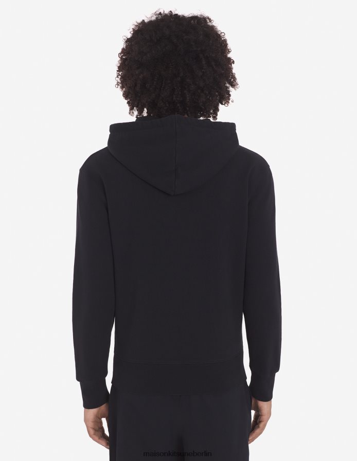 Kleidung V2DHL176 Schwarz Männer Kapuzenpullover mit Reißverschluss und Chillax-Fuchs-Patch Maison Kitsune