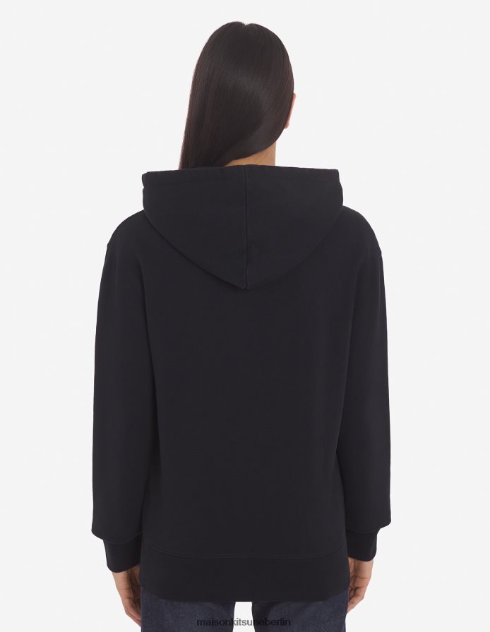 Kleidung V2DHL176 Schwarz Männer Kapuzenpullover mit Reißverschluss und Chillax-Fuchs-Patch Maison Kitsune