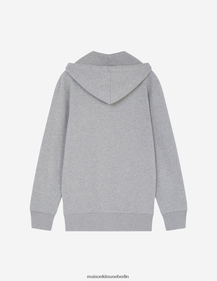 Kleidung V2DHL177 graue Melange Männer Kapuzenpullover mit Reißverschluss und Chillax-Fuchs-Patch Maison Kitsune