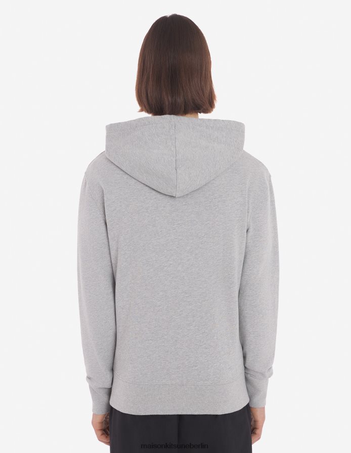 Kleidung V2DHL177 graue Melange Männer Kapuzenpullover mit Reißverschluss und Chillax-Fuchs-Patch Maison Kitsune