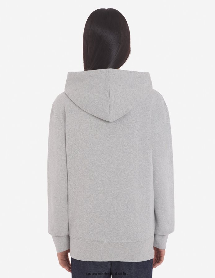 Kleidung V2DHL177 graue Melange Männer Kapuzenpullover mit Reißverschluss und Chillax-Fuchs-Patch Maison Kitsune