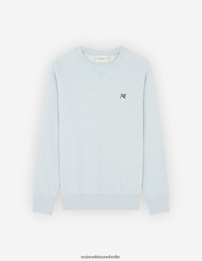 Kleidung V2DHL178 Blaue Dunst-Melange Männer Klassisches Sweatshirt mit grauem Fuchskopf-Patch Maison Kitsune