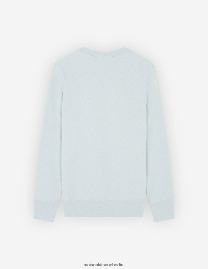 Kleidung V2DHL178 Blaue Dunst-Melange Männer Klassisches Sweatshirt mit grauem Fuchskopf-Patch Maison Kitsune