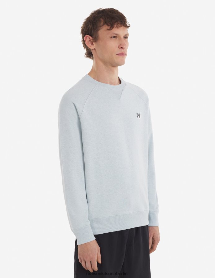 Kleidung V2DHL178 Blaue Dunst-Melange Männer Klassisches Sweatshirt mit grauem Fuchskopf-Patch Maison Kitsune