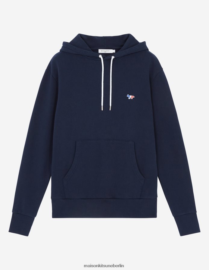 Kleidung V2DHL181 Marine Männer Klassischer Kapuzenpullover mit dreifarbigem Fuchs-Patch Maison Kitsune