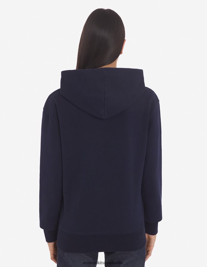 Kleidung V2DHL181 Marine Männer Klassischer Kapuzenpullover mit dreifarbigem Fuchs-Patch Maison Kitsune