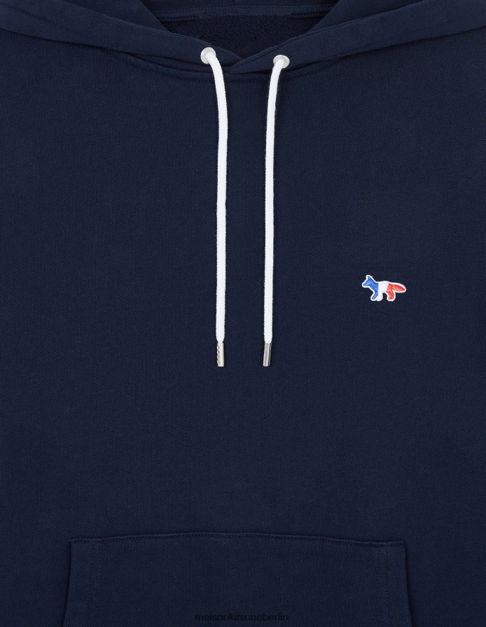 Kleidung V2DHL181 Marine Männer Klassischer Kapuzenpullover mit dreifarbigem Fuchs-Patch Maison Kitsune