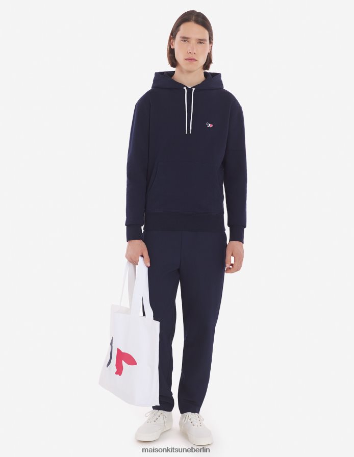 Kleidung V2DHL181 Marine Männer Klassischer Kapuzenpullover mit dreifarbigem Fuchs-Patch Maison Kitsune