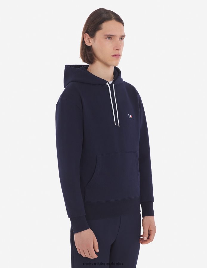 Kleidung V2DHL181 Marine Männer Klassischer Kapuzenpullover mit dreifarbigem Fuchs-Patch Maison Kitsune