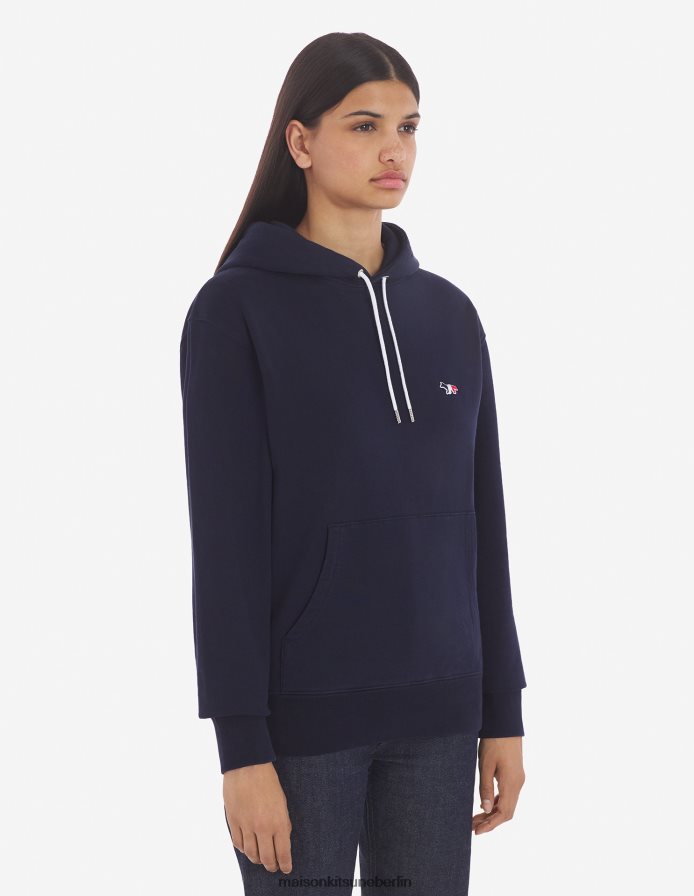 Kleidung V2DHL181 Marine Männer Klassischer Kapuzenpullover mit dreifarbigem Fuchs-Patch Maison Kitsune