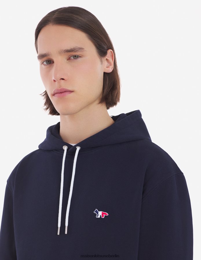Kleidung V2DHL181 Marine Männer Klassischer Kapuzenpullover mit dreifarbigem Fuchs-Patch Maison Kitsune
