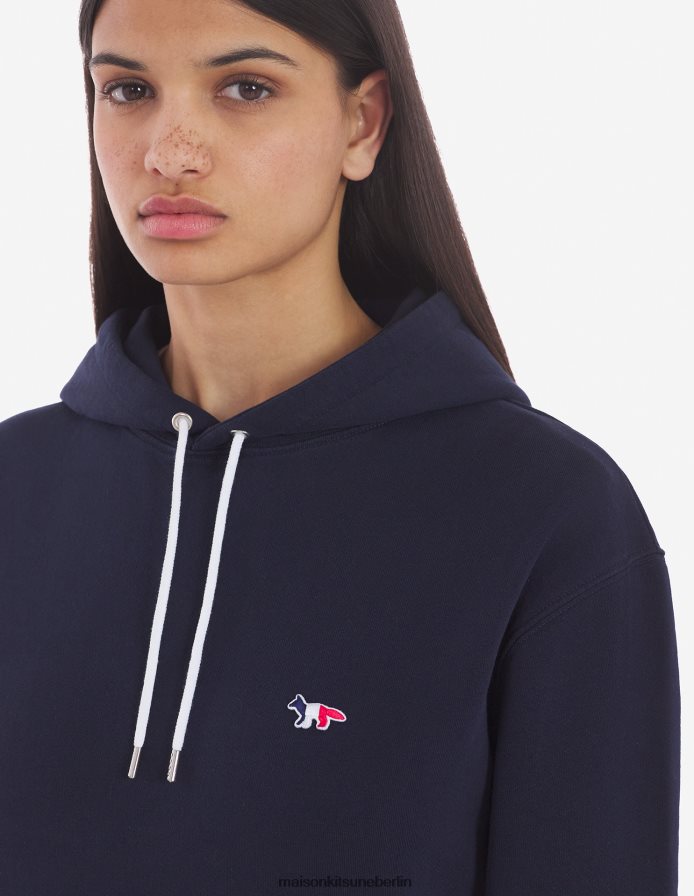 Kleidung V2DHL181 Marine Männer Klassischer Kapuzenpullover mit dreifarbigem Fuchs-Patch Maison Kitsune