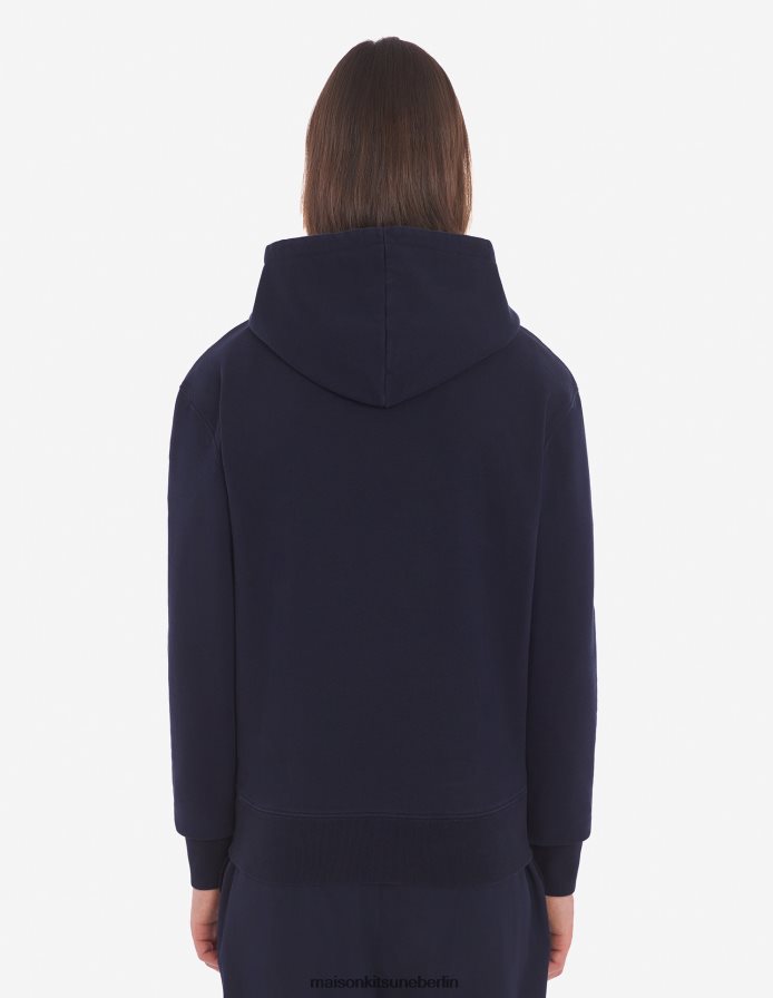 Kleidung V2DHL181 Marine Männer Klassischer Kapuzenpullover mit dreifarbigem Fuchs-Patch Maison Kitsune