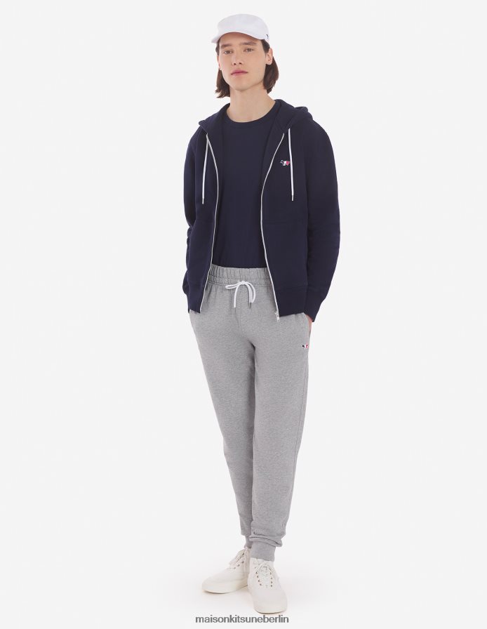 Kleidung V2DHL182 Marine Männer Kapuzenpullover mit dreifarbigem Fuchs-Patch und Reißverschluss Maison Kitsune