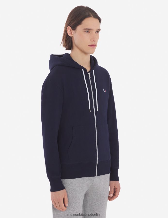 Kleidung V2DHL182 Marine Männer Kapuzenpullover mit dreifarbigem Fuchs-Patch und Reißverschluss Maison Kitsune