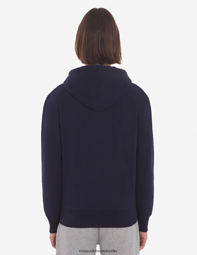 Kleidung V2DHL182 Marine Männer Kapuzenpullover mit dreifarbigem Fuchs-Patch und Reißverschluss Maison Kitsune