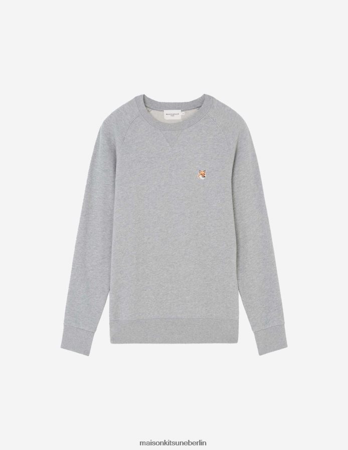 Kleidung V2DHL183 graue Melange Männer Klassisches Sweatshirt mit Fuchskopf-Patch Maison Kitsune