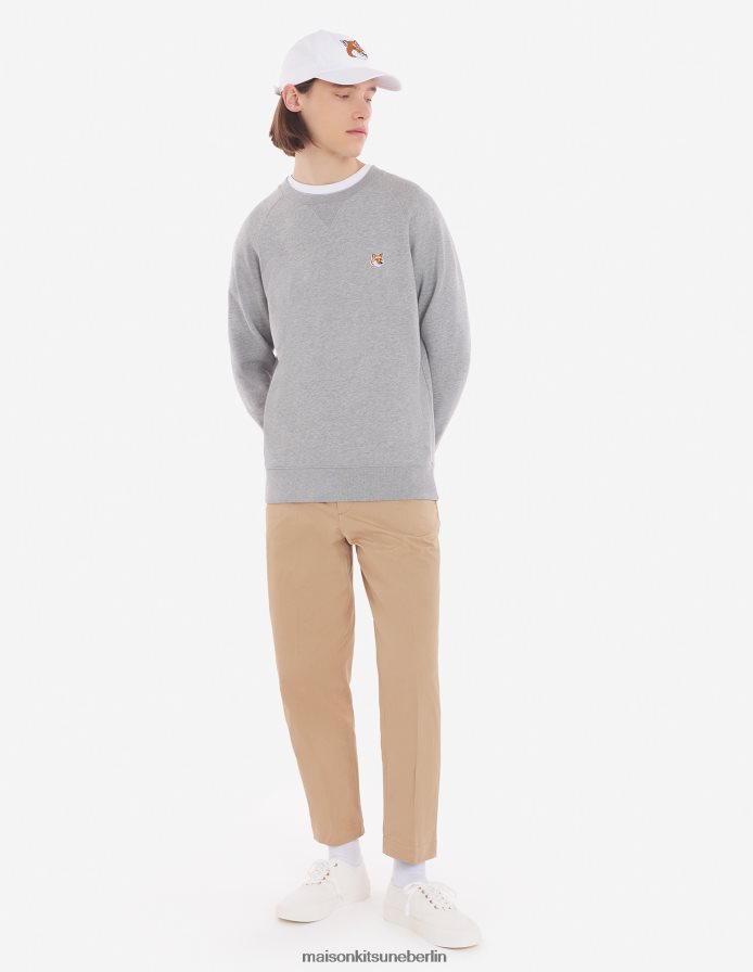Kleidung V2DHL183 graue Melange Männer Klassisches Sweatshirt mit Fuchskopf-Patch Maison Kitsune