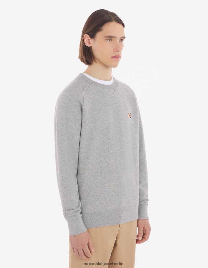 Kleidung V2DHL183 graue Melange Männer Klassisches Sweatshirt mit Fuchskopf-Patch Maison Kitsune