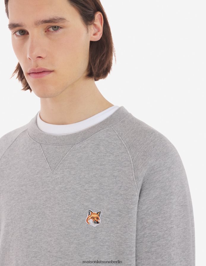 Kleidung V2DHL183 graue Melange Männer Klassisches Sweatshirt mit Fuchskopf-Patch Maison Kitsune