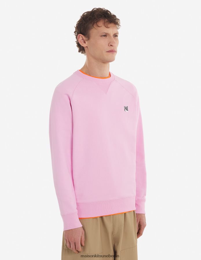 Kleidung V2DHL184 staubige Rose Männer Klassisches Sweatshirt mit grauem Fuchskopf-Patch Maison Kitsune