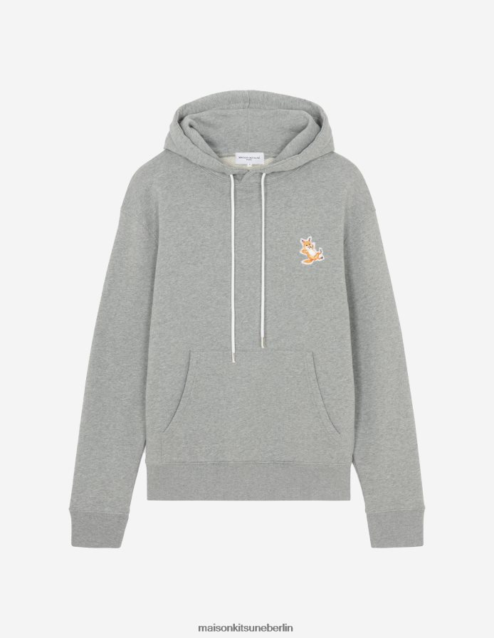 Kleidung V2DHL185 graue Melange Männer Chillax Fox Patch klassischer Kapuzenpullover Maison Kitsune