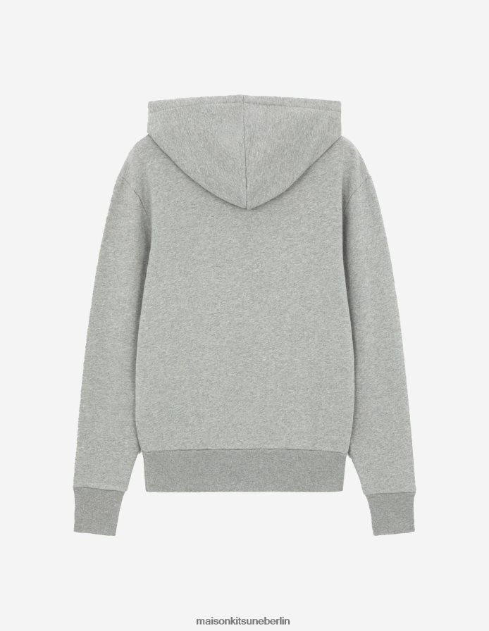 Kleidung V2DHL185 graue Melange Männer Chillax Fox Patch klassischer Kapuzenpullover Maison Kitsune