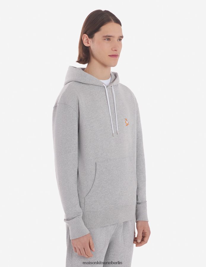 Kleidung V2DHL185 graue Melange Männer Chillax Fox Patch klassischer Kapuzenpullover Maison Kitsune