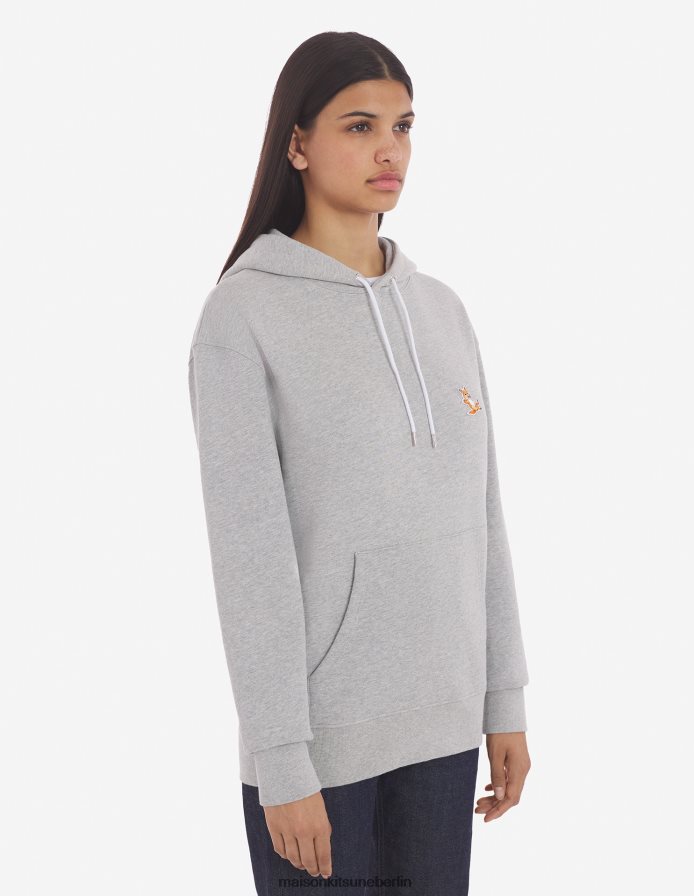 Kleidung V2DHL185 graue Melange Männer Chillax Fox Patch klassischer Kapuzenpullover Maison Kitsune