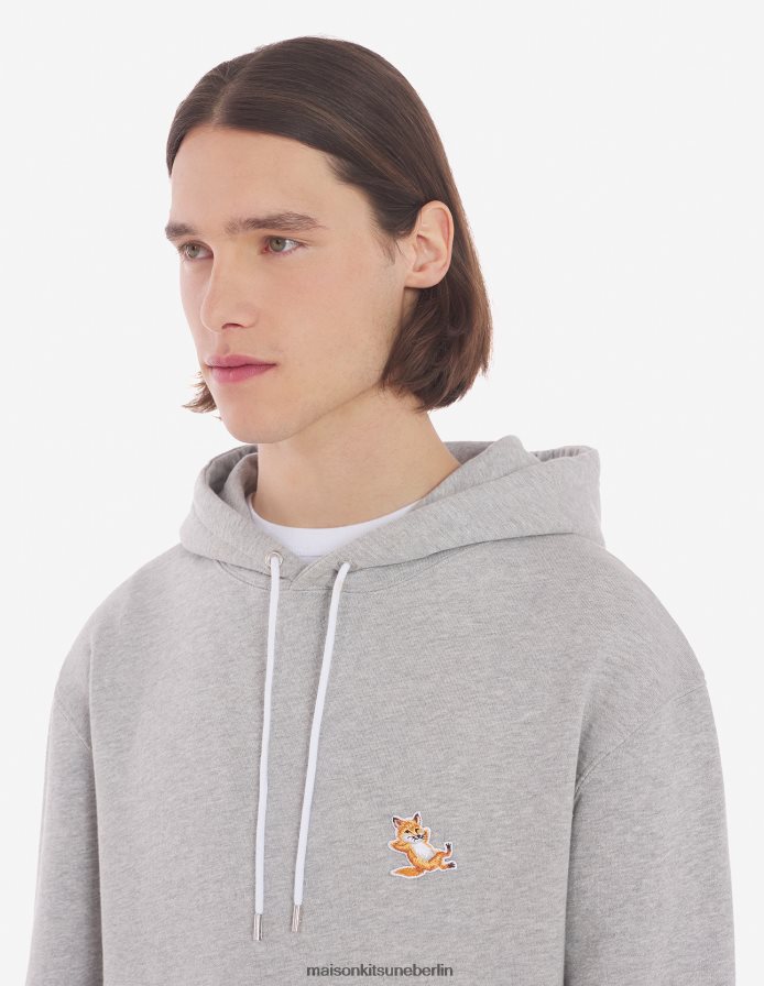Kleidung V2DHL185 graue Melange Männer Chillax Fox Patch klassischer Kapuzenpullover Maison Kitsune