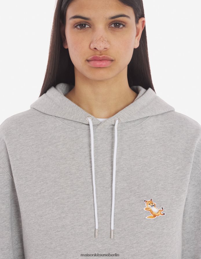 Kleidung V2DHL185 graue Melange Männer Chillax Fox Patch klassischer Kapuzenpullover Maison Kitsune
