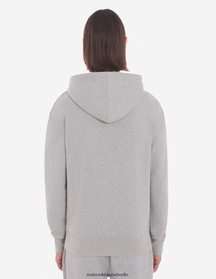 Kleidung V2DHL185 graue Melange Männer Chillax Fox Patch klassischer Kapuzenpullover Maison Kitsune