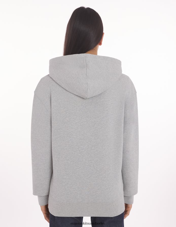 Kleidung V2DHL185 graue Melange Männer Chillax Fox Patch klassischer Kapuzenpullover Maison Kitsune