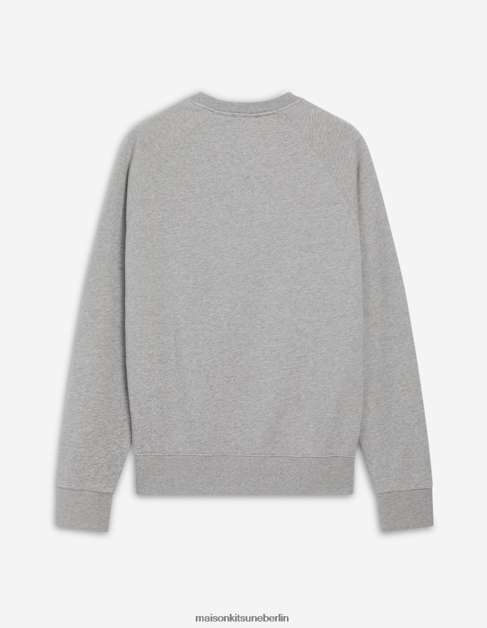 Kleidung V2DHL186 graue Melange Männer Sauberes Sweatshirt mit dreifarbigem Fuchs-Patch Maison Kitsune