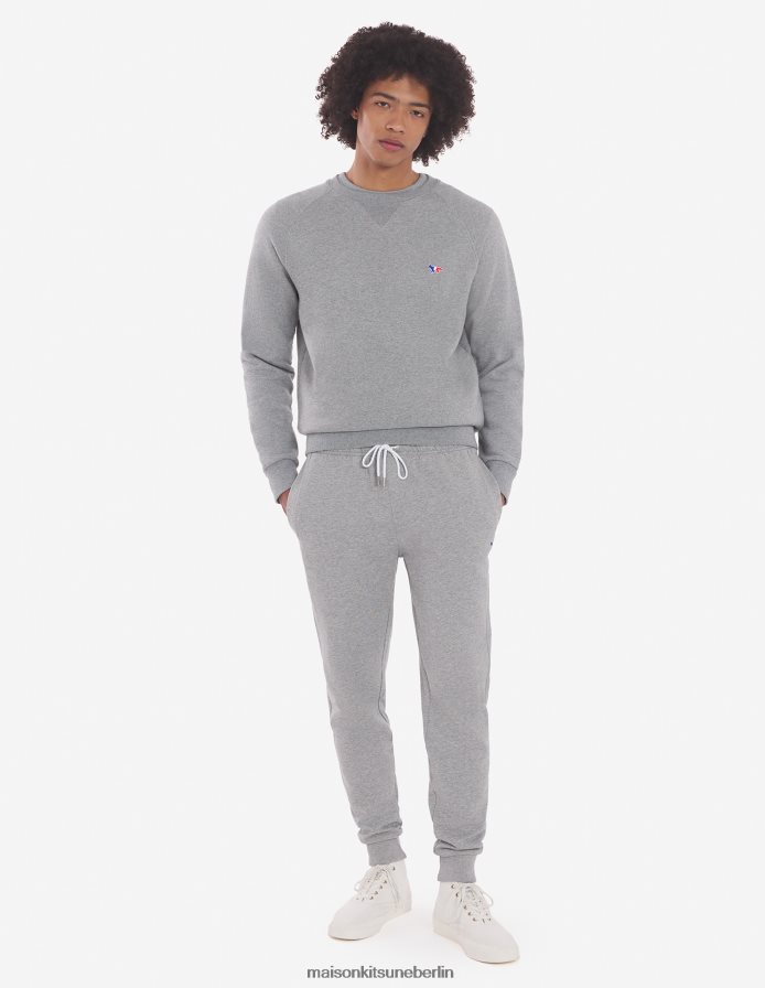 Kleidung V2DHL186 graue Melange Männer Sauberes Sweatshirt mit dreifarbigem Fuchs-Patch Maison Kitsune