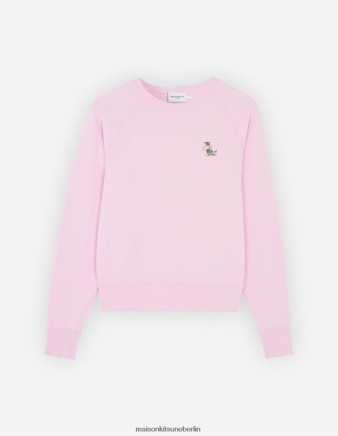 Kleidung V2DHL189 staubige Rose Männer Angepasstes Sweatshirt mit gekleidetem Fuchs-Patch Maison Kitsune