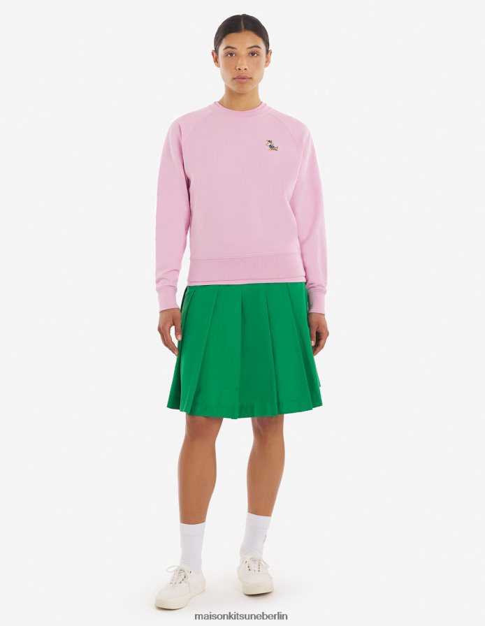 Kleidung V2DHL189 staubige Rose Männer Angepasstes Sweatshirt mit gekleidetem Fuchs-Patch Maison Kitsune