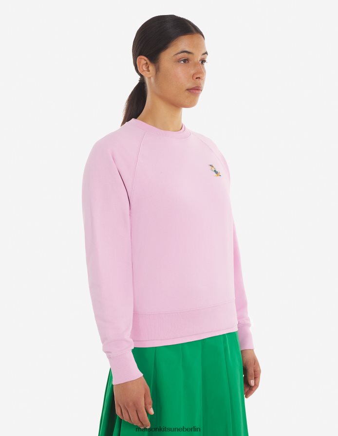 Kleidung V2DHL189 staubige Rose Männer Angepasstes Sweatshirt mit gekleidetem Fuchs-Patch Maison Kitsune